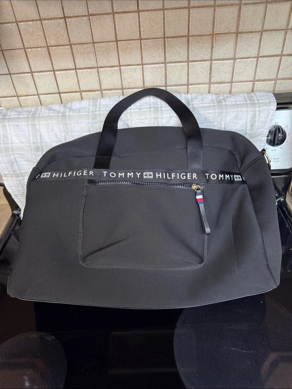 Tommy Hilfiger Black Logo-Trim Duffel Bag